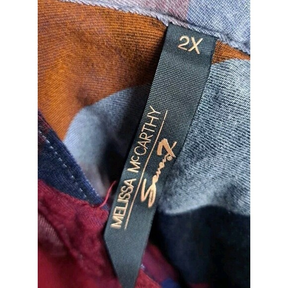 Melissa McCarthy Seven7 Plaid Shirt Womens Sz 2X High Low Button Up Top Preppy - Picture 9 of 11
